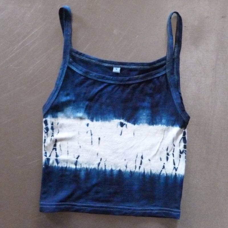 Natürliche Indigo Hand Gefärbt Shibori Tie Dye Tank Top Größe S Bio-Baumwolle von NaturalDyesStudio