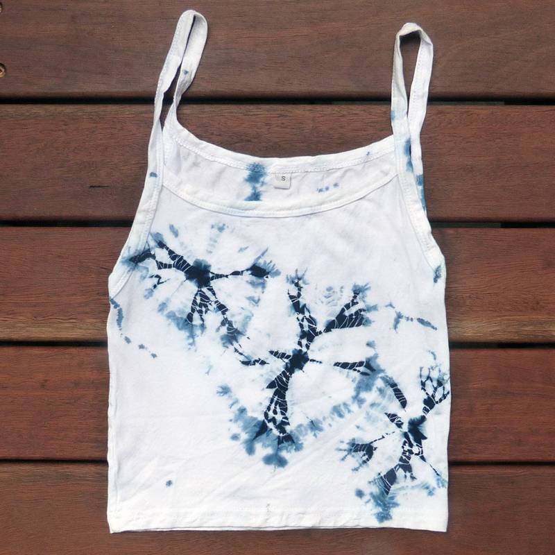 Natürliche Indigo Hand Gefärbt Shibori Tie Dye Tank Top Größe S Bio-Baumwolle von NaturalDyesStudio