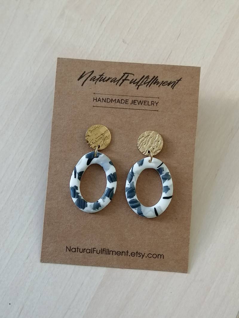 Polymer Clay Earrings | Statement Fimo Ohrringe Hoop Gold Dangle von NaturalFulfillment