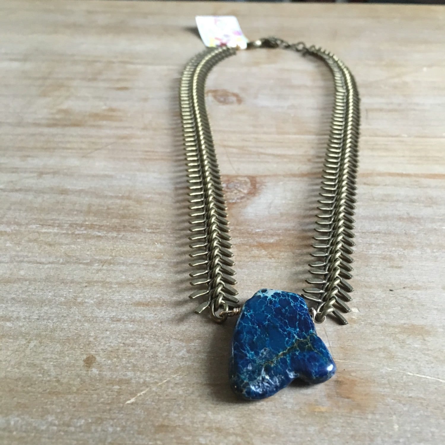 Marine Blau Jaspis Fishbone Statement Halskette Marine Blau Jaspis Fishbone Statement Halskette von NaturalGLOdesigns