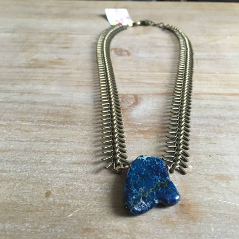 Marine Blau Jaspis Fishbone Statement Halskette Marine Blau Jaspis Fishbone Statement Halskette von NaturalGLOdesigns