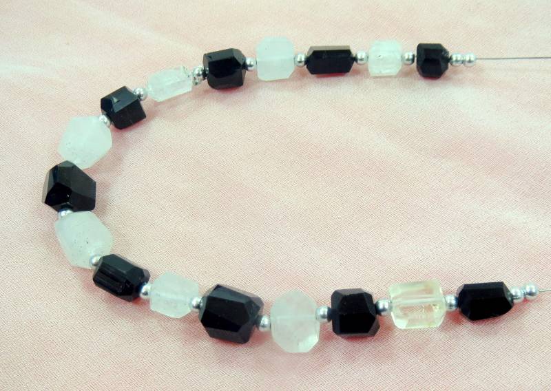 1 Strand Aquamarin Mit Schwarzen Turmalin Perlen @ak10 von NaturalGemstones1