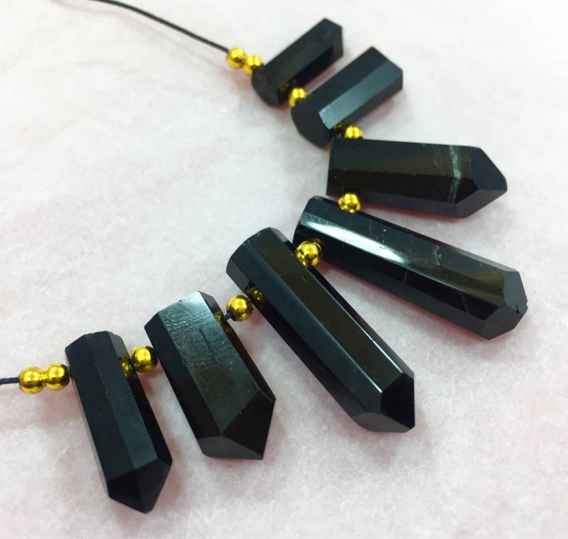 1 Strang 7 Stück Gebohrte Schwarze Turmalin Kristalle Az von NaturalGemstones1