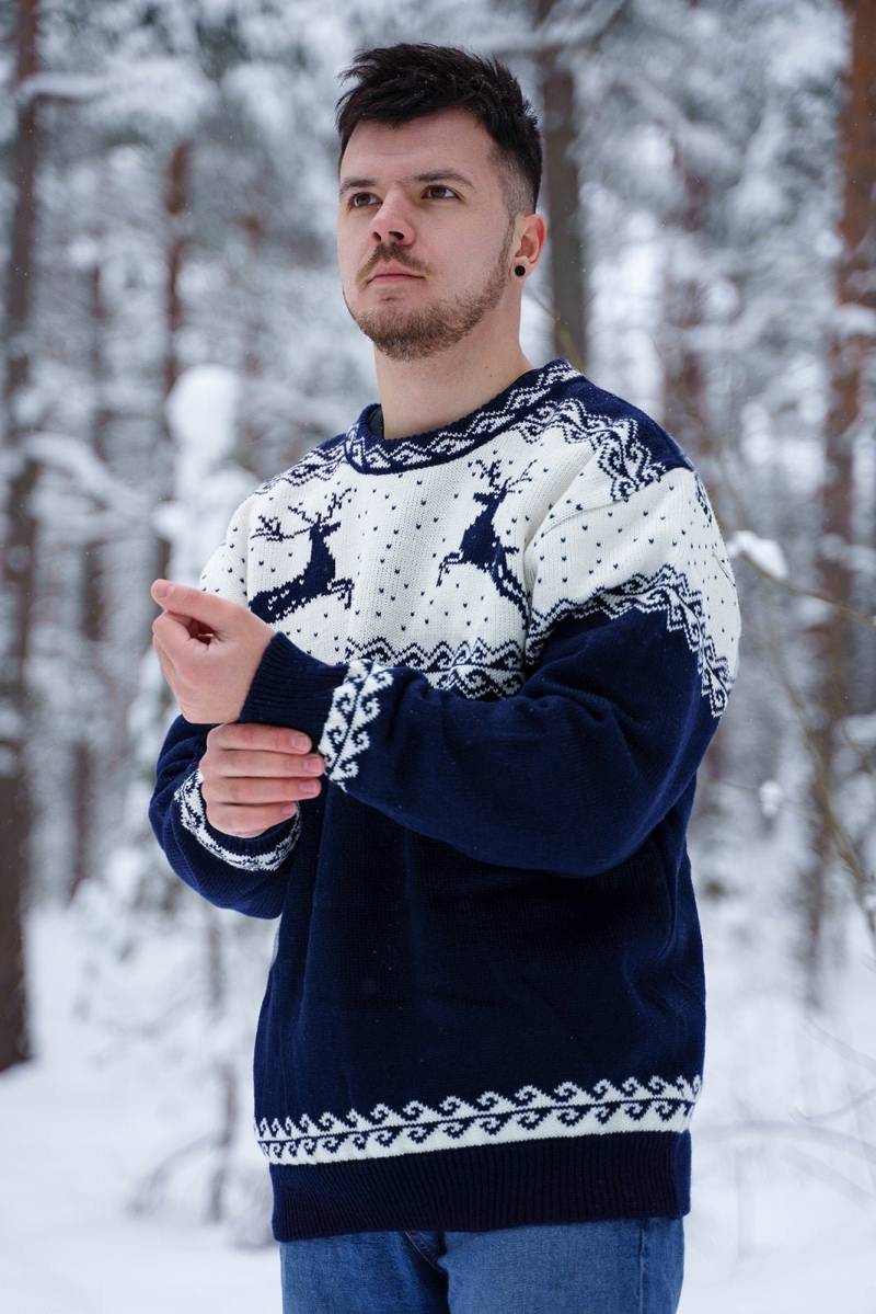 Wollpullover Mit Rentieren, Übergroßer Pullover, Weihnachtspullover Für Männer von NaturalStyleEstonia