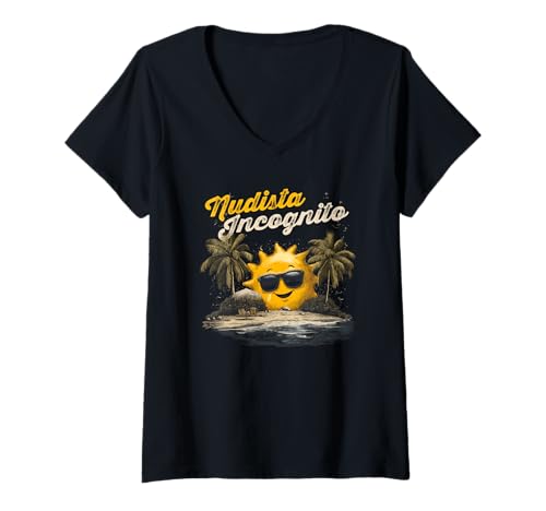 Damen Naturalisten-T-Shirt Nudista Incognito Nudist T-Shirt mit V-Ausschnitt Damen Naturalisten-T-Shirt Nudista Incognito Nudist T-Shirt mit V-Ausschnitt von Naturalist Colony Shop