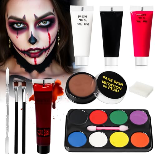 Schminke Kinder, Kinderschminke Halloween Make up Set mit Kunstblut und Bodypainting Farben, Theaterschminke Gesichts Make up Palette mit 8 Farben+Fake Blood+Make up Narbenwachs Schminke Kinder, Kinderschminke Halloween Make up Set mit Kunstblut und Bodypainting Farben, Theaterschminke Gesichts Make up Palette mit 8 Farben+Fake Blood+Make up Narbenwachs von Naturas Bouqutis
