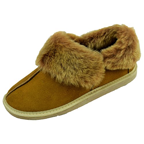 Naturasan Lammfell-Hüttenschuhe Damen Hausschuhe/Mokassin mit Fester Sohle (36, Cognac/beige) von Naturasan