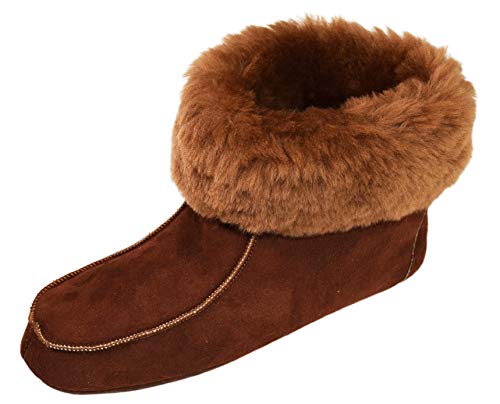 Naturasan Damen Lammfell Hausschuhe, Fellschuhe mit weicher Leder Sohle, Mokassin, Lederschuhe Puschen Slipper, HS-01, Braun (36) von Naturasan