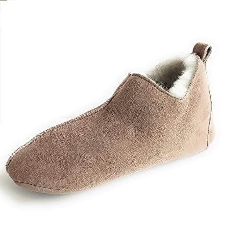 Naturasan Lammfell-Hausschuh für Damen und Herren, warm gefütterte Hüttenschuhe/Mokassin mit weicher Ledersohle, superleicht und bequem, Sondermodell HS-07 (Peanut/White, numeric_46) von Naturasan