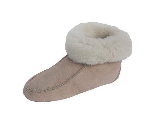 Naturasan Lammfell Hausschuhe Damen | Mokassin mit Ledersohle | Lammfell-Hüttenschuhe mit Stulpe, HS-01, Beige Gr.36 von Naturasan