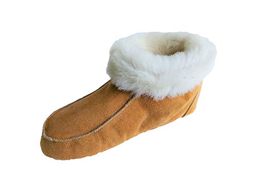 Naturasan Lammfell-Hüttenschuhe Hausschuhe/Mokassin mit Ledersohle/flauschig weich, gefüttert mit warmen Schaffell HS-01 (Cognac/Weiss, numeric_44) von Naturasan