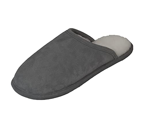 Naturasan Lammfell-Pantoffel Hausschuh für Damen und Herren, warm gefütterte Hüttenschuhe/Schlappen mit weicher Ledersohle, superleicht und bequem, HS-08 (42/43 EU, Grau) von Naturasan