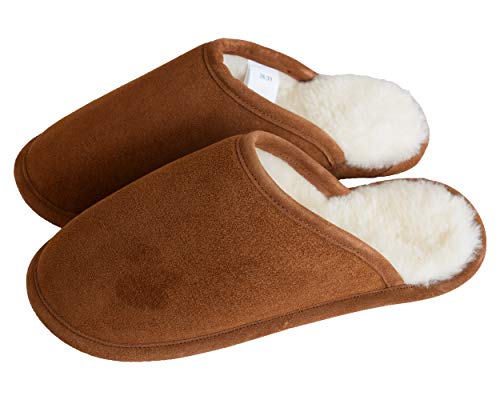 Naturasan Lammfell-Pantoffel Hausschuh für Damen und Herren, warm gefütterte Hüttenschuhe/Schlappen mit weicher Ledersohle, superleicht und bequem, HS-08 (46/47 EU, Cognac) von Naturasan