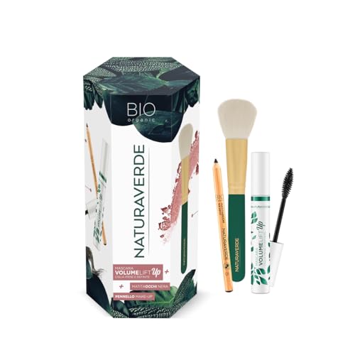 Naturaverde | BIO Make Up - Geschenkset mit schwarzem Augenbleistift, schwarzer Mascara und Pinsel für Erde, Puder und Blush, Make-up-Set Geschenkidee von Naturaverde