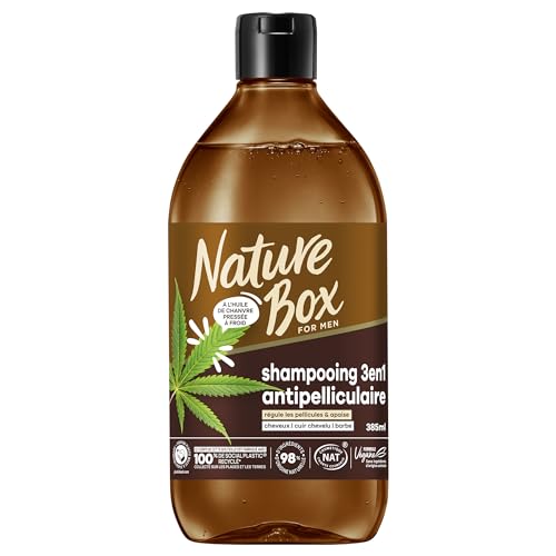 Nature Box MEN 3-in-1-Shampoo - Haar, Kopfhaut, Bart - Vegan-Shampoo mit kaltgepresstem Hanföl - reguliert Schuppen & beruhigt - 98% natürliche Inhaltsstoffe - 385 ml von Nature Box