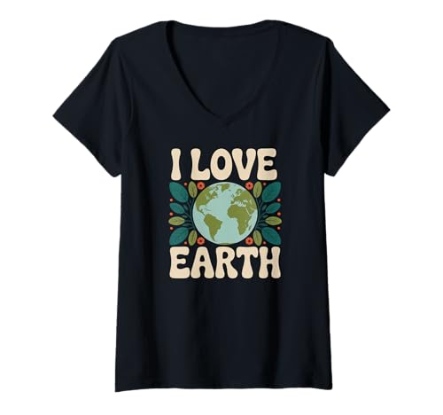 Damen I Love Earth Umweltfreundlich Grün Natur T-Shirt mit V-Ausschnitt Damen I Love Earth Umweltfreundlich Grün Natur T-Shirt mit V-Ausschnitt von Nature Conservation Eco Earth Minded