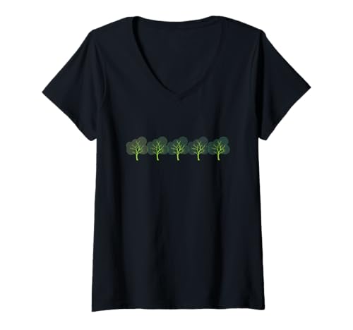 Damen Baum Reihe Silhouette Natur Enthusiast Design T-Shirt mit V-Ausschnitt von Nature Enthusiast Tree Lovers Forest Admirers
