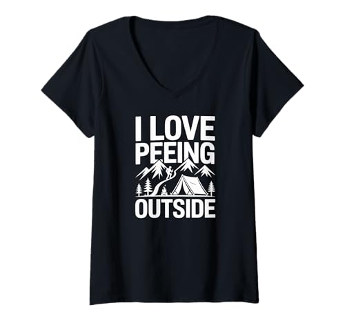 Damen Ich Liebe es, draußen beim Camping-Abenteuer zu pinkeln T-Shirt mit V-Ausschnitt Damen Ich Liebe es, draußen beim Camping-Abenteuer zu pinkeln T-Shirt mit V-Ausschnitt von Nature Enthusiasts Outdoor Camping