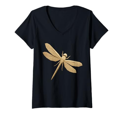 Damen Origami-Papier-Stil Libelle Insekt Illustration Kunstwerk T-Shirt mit V-Ausschnitt Damen Origami-Papier-Stil Libelle Insekt Illustration Kunstwerk T-Shirt mit V-Ausschnitt von Nature Essence