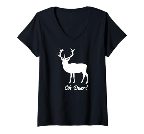 Damen Oh Deer! Lustiger Waldhirsch T-Shirt mit V-Ausschnitt von Nature Lover Gifts