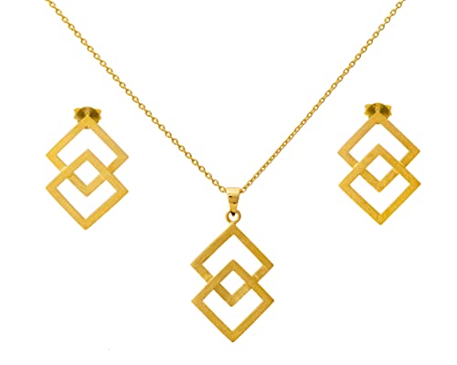 Ohrstecker Halskette Set 14K vergoldet Mattiert Geo Minimal Design Quadratisch Ohrstecker Halskette Set 14K vergoldet Mattiert Geo Minimal Design Quadratisch von Nature Rebel