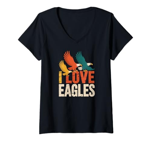 Damen Ich Liebe Adler, Vintage-Illustration T-Shirt mit V-Ausschnitt Damen Ich Liebe Adler, Vintage-Illustration T-Shirt mit V-Ausschnitt von Nature Wildlife Bird Enthusiasts