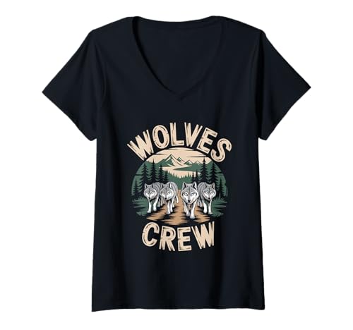 Damen Wölfe Crew Vintage Wildlife Tier Wolf Heulender Herren Wolf T-Shirt mit V-Ausschnitt Damen Wölfe Crew Vintage Wildlife Tier Wolf Heulender Herren Wolf T-Shirt mit V-Ausschnitt von Nature Wolf Hunting Wolf Wolves for men