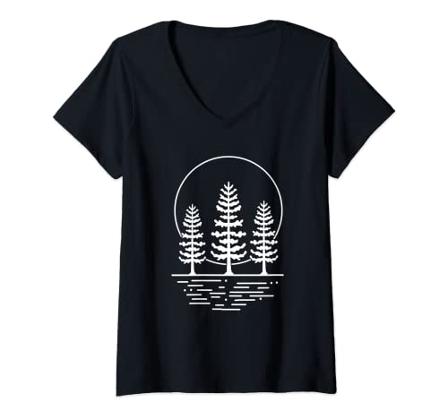 Damen Tree Design Camp Lover Nature Design Camping T-Shirt mit V-Ausschnitt von Nature and Adventure Designs