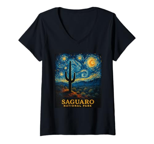 Damen Von Saguaro National Park inspiriertes Sternennachtabenteuer T-Shirt mit V-Ausschnitt Damen Von Saguaro National Park inspiriertes Sternennachtabenteuer T-Shirt mit V-Ausschnitt von Nature and Art Apparel for Adventure