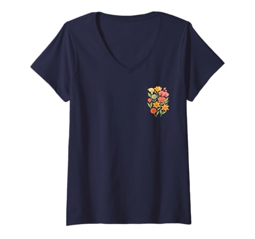 Damen Sommerblumen - Poetisches Herbarium T-Shirt mit V-Ausschnitt von Nature art floral vintage