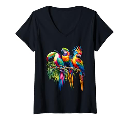 Damen Lebendige Tropische Papageien – exotische & farbenfrohe Wildtierkunst T-Shirt mit V-Ausschnitt Damen Lebendige Tropische Papageien – exotische & farbenfrohe Wildtierkunst T-Shirt mit V-Ausschnitt von Nature&Beyond