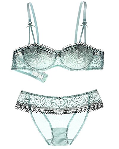 ZUKULIFE Nature Damen Dünn Abnehmbare Push Up Bralette Spitzen Balconette BH Set - (Minze 70A) von ZUKULIFE