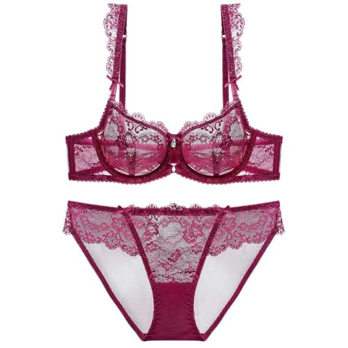 ZUKULIFE Nature Damen Dünn Transparenten Spitzen BH Set - (Rot 75B) von ZUKULIFE