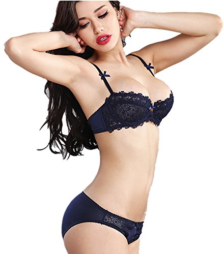 Nature Damen Dünn Transparenten Spitzen Balconette BH Set - (Blau 85B) von ZUKULIFE