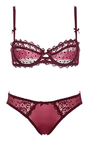 Nature Damen Dünn Transparenten Spitzen Balconette BH Set - (Rot 75A) von ZUKULIFE