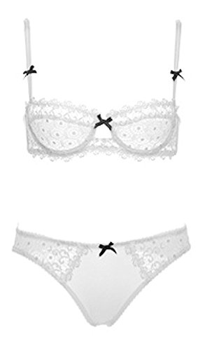 Nature Damen Dünn Transparenten Spitzen Balconette BH Set - (Weiße 75B) von ZUKULIFE