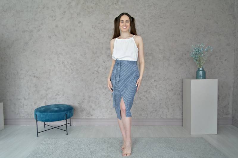 Leinen Rock Für Frauen, Leinen Wickelrock, Slip Rock, Gestreifter Lässiger Rock Leinen, Langer Bio von NatureBreezeShop