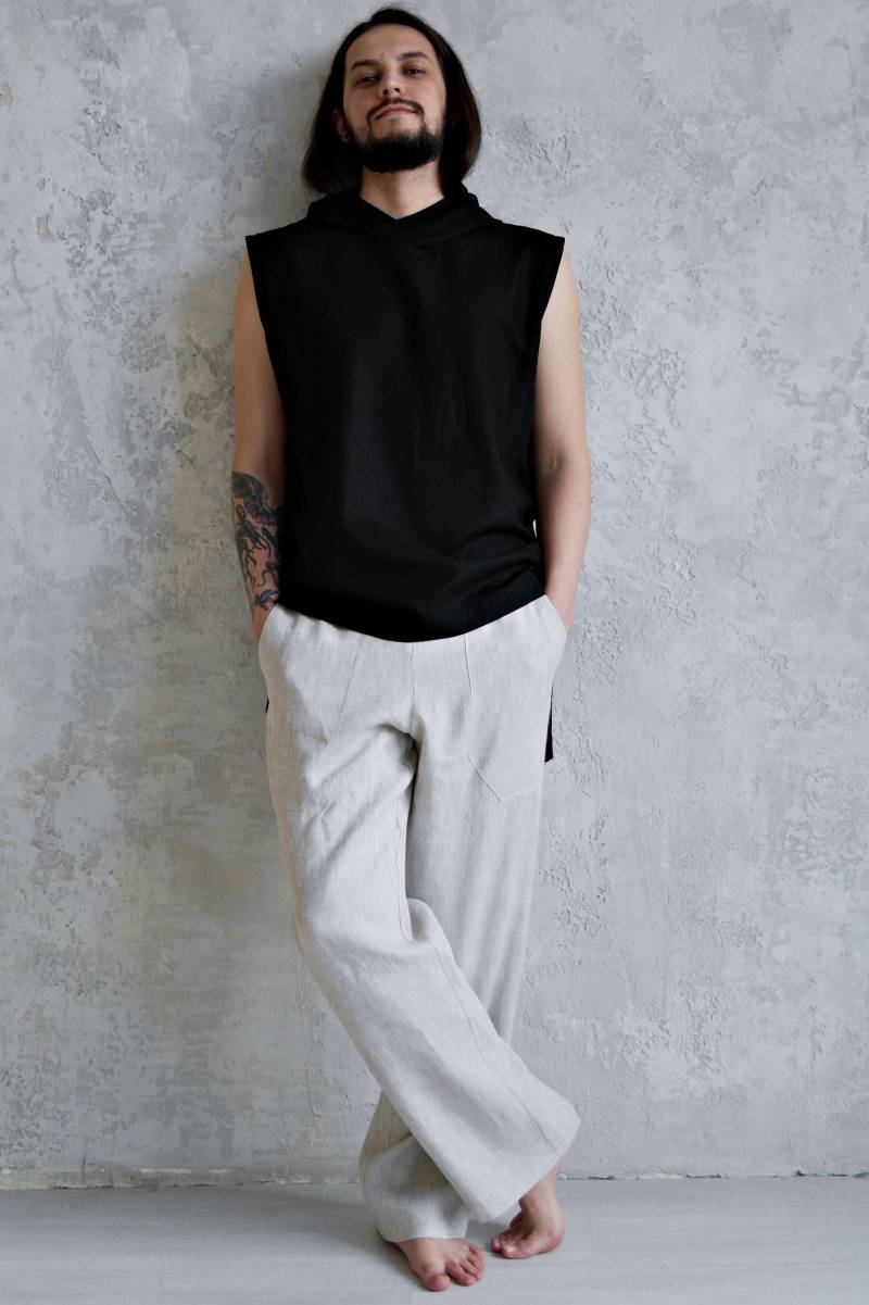 Sleeveless Hoodie Men's, Leinen Hoodie, Sweatshirt, Loungewear, Männerhemd, Kapuzenshirt Für Männer, Geschenk Ihn, Bio Flachs Shirt von NatureBreezeShop