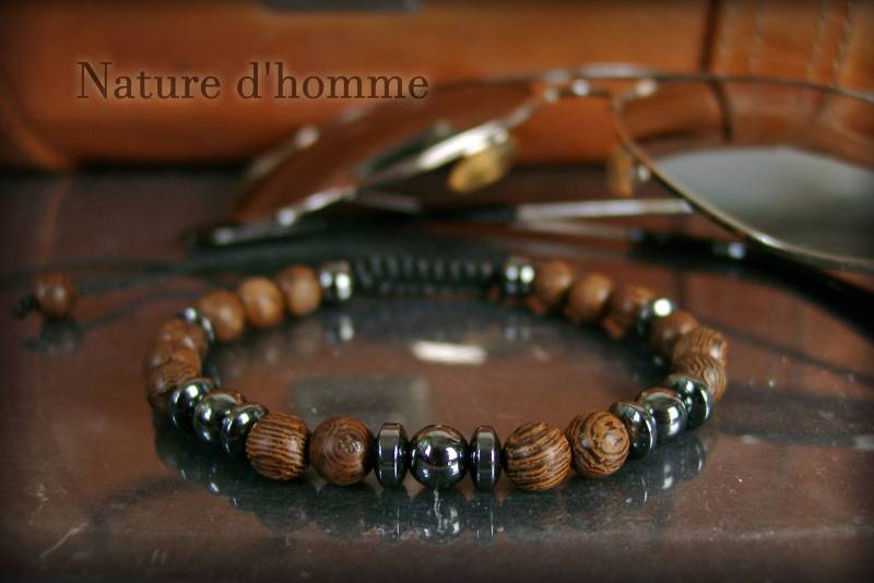 Armband Aus Geflochtenem Holz Und Hämatitstein Ref Bn-258 von NatureDhomme