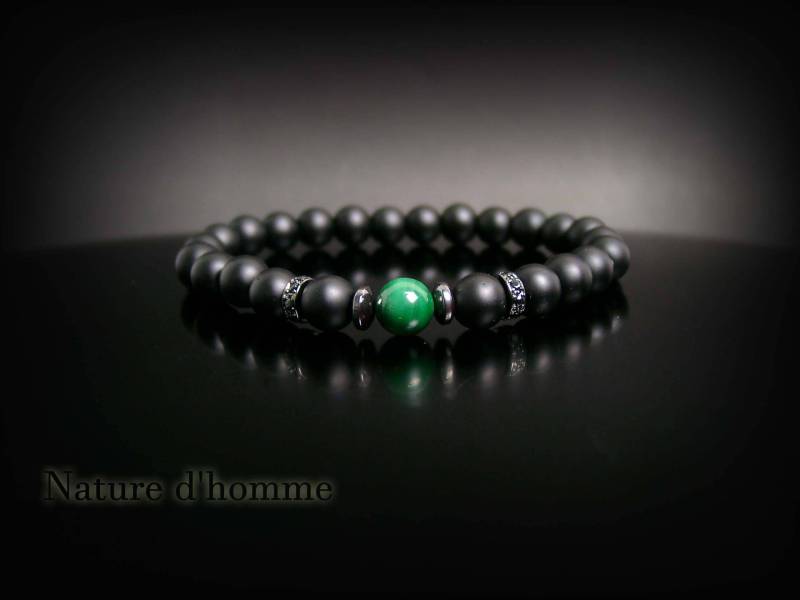 Herrenschmuck - Armband Aus Schwarzem Onyx, Malachit Und Bergkristall Art.-Nr. Bn-444 von NatureDhomme