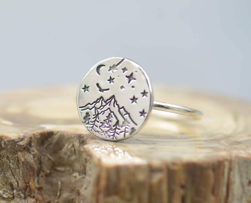 Sterling Silber Berg Sternennacht Baum Des Lebens Ring.artisan Handgefertigt.ringe Für Männer Oder Frauen von NatureJourney