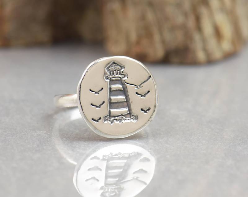 Sterling Silber Leuchtturm Vögel Strand Ozean Ring Leuchtturm, Mein Führer Licht Unterstützen von NatureJourney