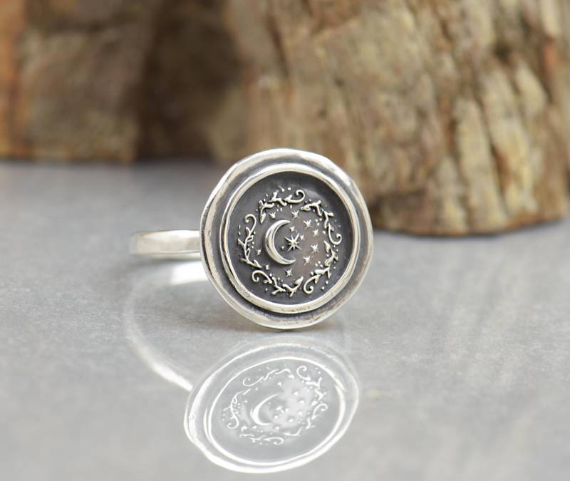Sterling Silber Universum Mond Blumen Sternenhimmel Ring Phasen Ring.artisan Handmade.sunrise Ringe Männer Oder Frauen von NatureJourney