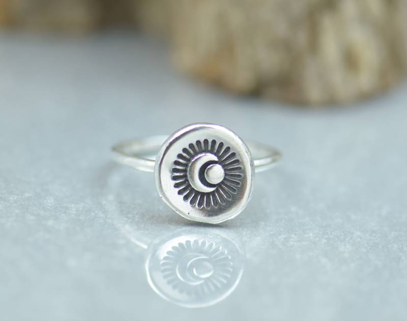 Sterling Silber Universum Sonne Sonnenuntergang Sternenring Mond Phasen Ring.artisan Handmade.sunrise Ringe Männer Oder Frauen.natur Ring Spirituelle von NatureJourney