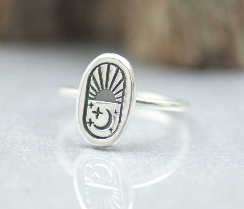 Sterling Silber Universum Sonne Sonnenuntergang Sternenring Mond Phasen Ring.artisan Handmade.sunrise Ringe Männer Oder Frauen.natur Ring Spirituelle von NatureJourney