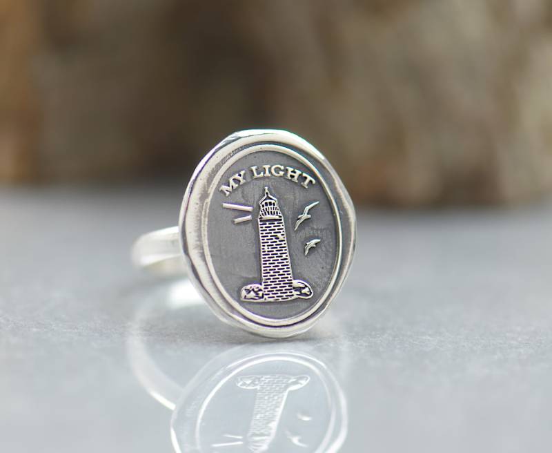 sterling Silber Leuchtturm Blume Ring Vintage Wax Siegel Mit Botschaft -Mein Licht- Wachssiegel - Feinsilber.meine Anleitung Mein Support von NatureJourney
