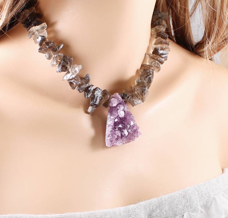 Grobe Stein Halskette Amethyst Druzy Schmuck Rauchquarz Roh Enkeln Chunky Grobe Stein Halskette Amethyst Druzy Schmuck Rauchquarz Roh Enkeln Chunky von NatureLook
