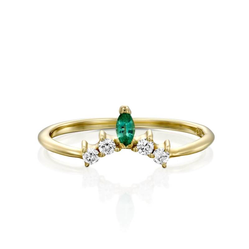 Marquise Smaragd Kronenring, Diamant Ehering, Krone Alternative Stapelbarer Handgefertigt von NatureShiny