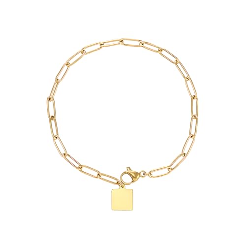 Naturepernulo Büroklammer-Kettenarmband für Damen, 14 Karat vergoldet, verstellbar, kubanische Büroklammer-Gliederkette, Armbänder, Schmuck, Medium, Legierung, Kein Edelstein Naturepernulo Büroklammer-Kettenarmband für Damen, 14 Karat vergoldet, verstellbar, kubanische Büroklammer-Gliederkette, Armbänder, Schmuck, Medium, Legierung, Kein Edelstein von Naturepernulo