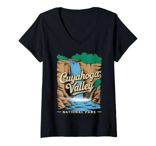 Damen Cuyahoga Valley National Park Wasserfall T-Shirt mit V-Ausschnitt von Naturerlebnis Cuyahoga Valley Nationalpark